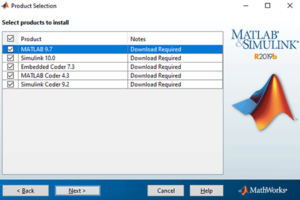 MATLAB product selection pane