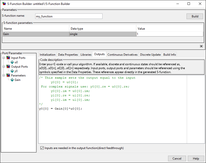 S-function builder output code