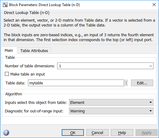 Direct lookup table dialog