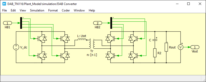 Electrical model of a DAB converter