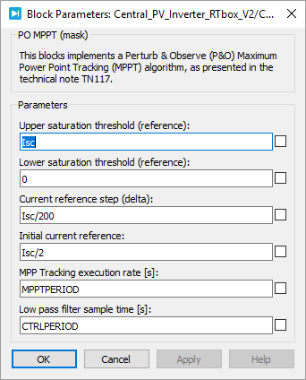 Configuration of the maximum power point tracking algorithm in PLECS