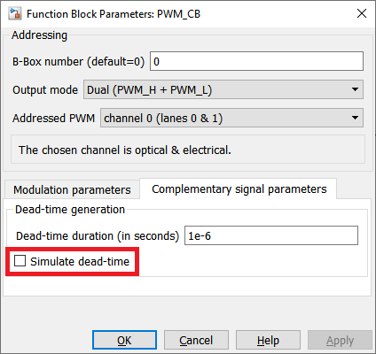 Configuration dialog of the carrier-based PWM modulator