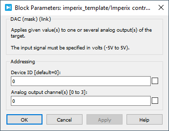 Analog output PLECS dialog parameters