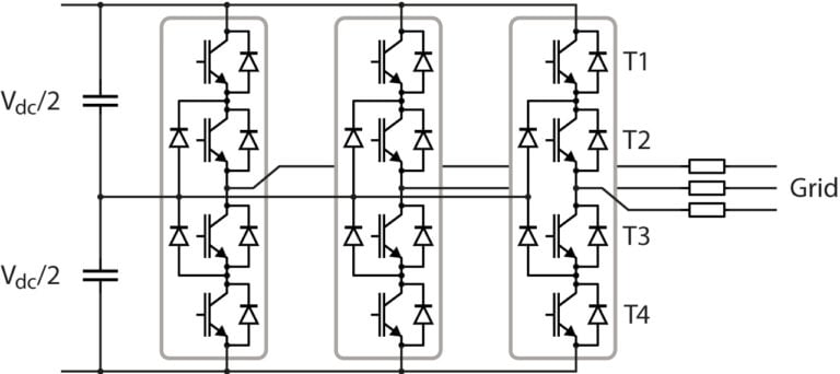 Three-phase NPC inverter schematic