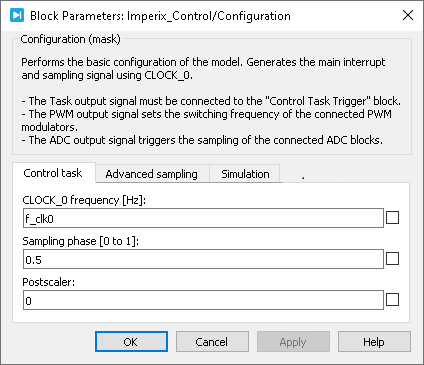 Control task configuration PLECS dialog parameters