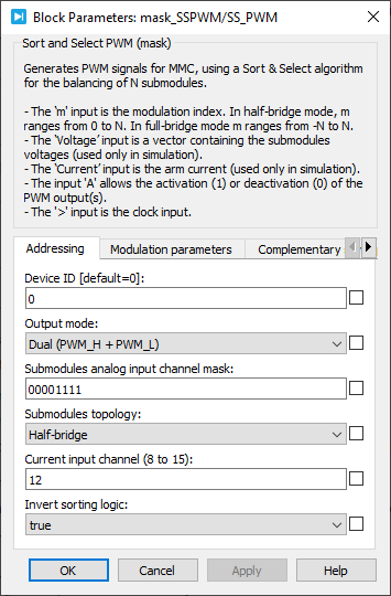 Configuration dialog for the multilevel PWM modulator block plecs