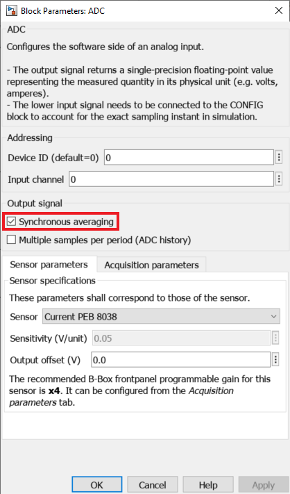 Synchronous averaging option in the Simulink ADC block
