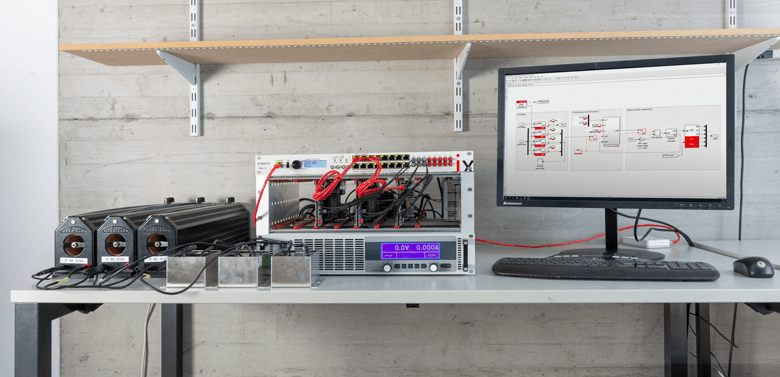 Experimental setup to test space vector modulation with imperix products.