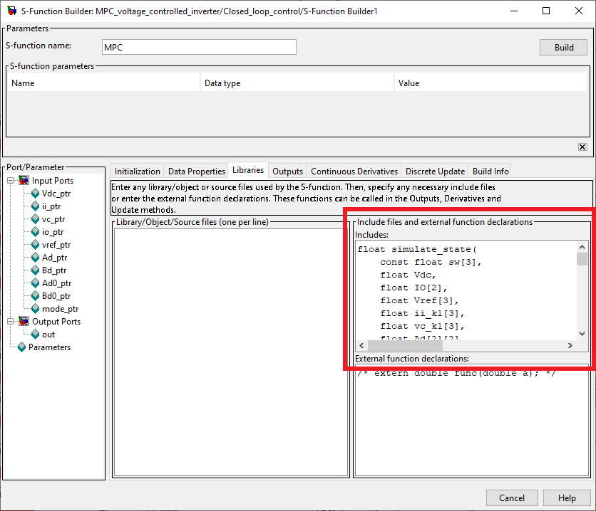 S-Functions : auxiliary functions via the Includes input box