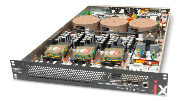 Three full-bridge inverter modules inside an open frame.